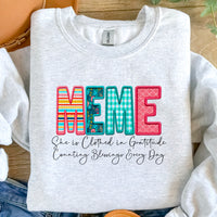 Faux Embroidery Names "She is Clothed in Gratitude Counting Blessings Every Day" T-Shirt