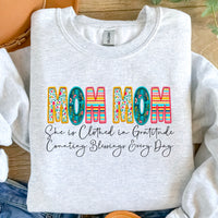 Faux Embroidery Names "She is Clothed in Gratitude Counting Blessings Every Day" T-Shirt