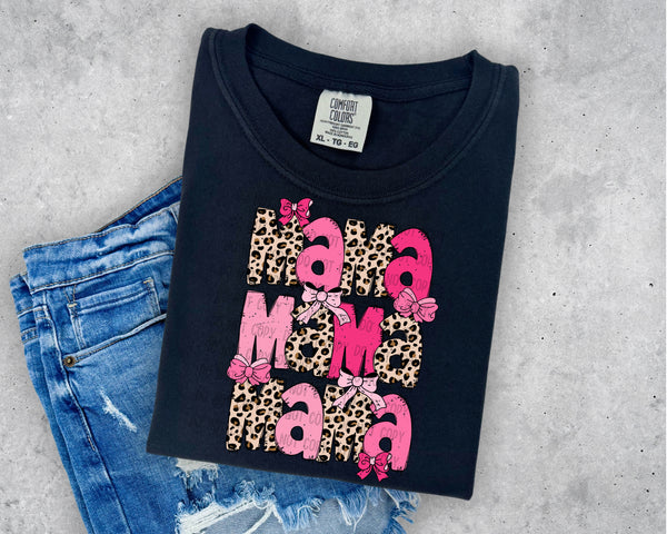 Pink Leopard Stacked Mama T-Shirt