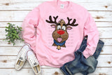 Faux Glitter Reindeer T-Shirt and Sweatshirt