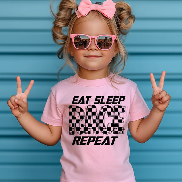 Eat Sleep Race Repeat Kids T-Shirt