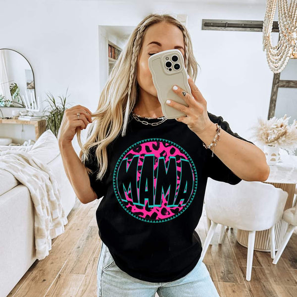 Pink & Turquoise Mama Circle Short Sleeve T-Shirt