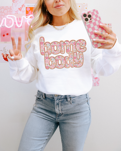 Faux Embroidery Floral Homebody T-Shirt and Sweatshirt