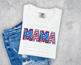 Faux Embroidery American Flag Mama T-Shirt