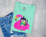 Faux Glitter Flamingo with Cup T-Shirt