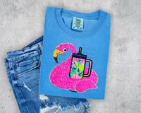 Faux Glitter Flamingo with Cup T-Shirt