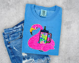 Faux Glitter Flamingo with Cup T-Shirt