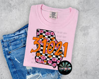 Floral Black and White Checkered with Orange 31021 Short Sleeve T-Shirt