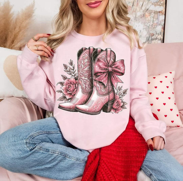 Floral Bow Boot T-Shirt and Sweatshirt