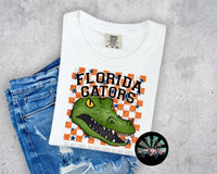 Faux Glitter FL Gators Football Checkered and Stars Short Sleeve T-Shirt