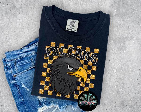 KIDS Gold Faux Glitter Checkered Falcons Short Sleeve T-Shirt OTG EXCLUSIVE