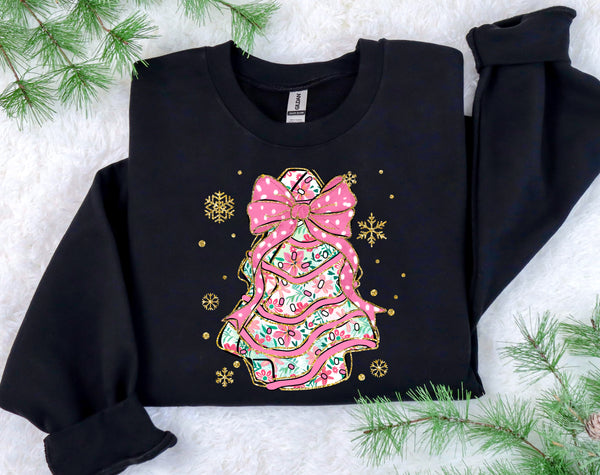 Gold and Pink Floral Christmas Cake T-Shirt and Sweatshirt