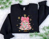 Gold and Pink Floral Christmas Tree T-Shirt and Sweatshirt