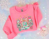 Gold and Pink Floral Nutcrackers and Christmas Tree T-Shirt and Sweatshirt