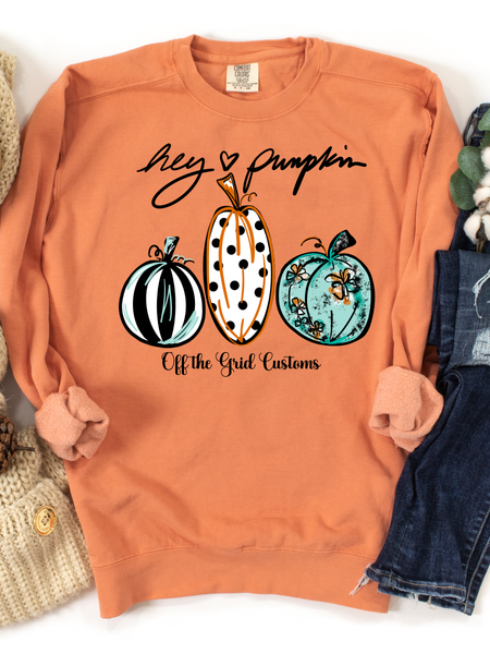 Hello <3 Pumpkin OTG Comfort Color LS T-Shirt