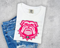 KIDS Preppy Bulldog Hot Pink and Faux Black Glitter Outline Short Sleeve T-Shirt