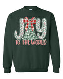 KIDS Joy to the World with Red Plaid Bow T-Shirt and Sweatshirt
