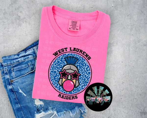 KIDS Bubble Gum Raiders Leopard Circle Black Letters Blue Circle T-Shirt