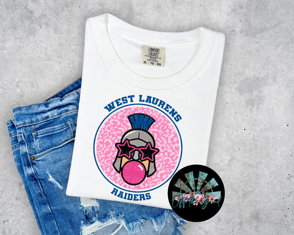 KIDS Bubble Gum Raiders Leopard Circle Blue Letters Pink Circle  T-Shirt