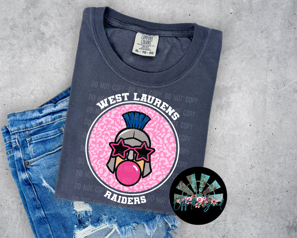 KIDS Bubble Gum Raiders Leopard Circle White Letters Pink Circle  T-Shirt