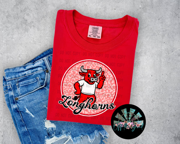 Leopard Retro Script Longhorns Red and Black PNG Digital Design (YOU GET 2 DESIGNS)