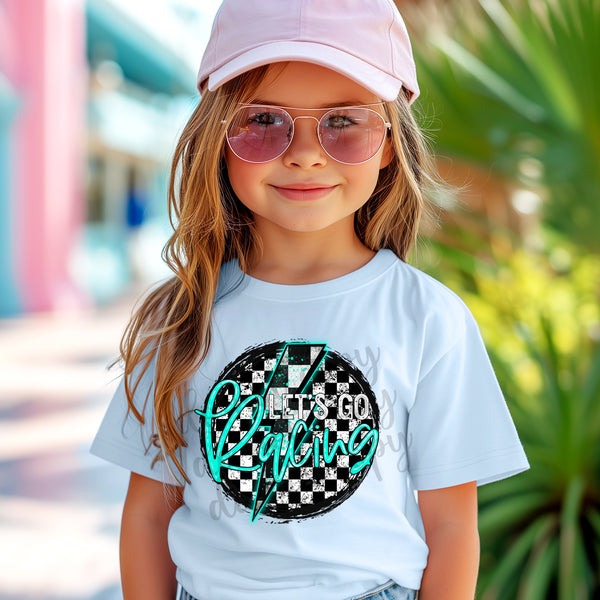 Let's Go Racing Teal Kids T-Shirt