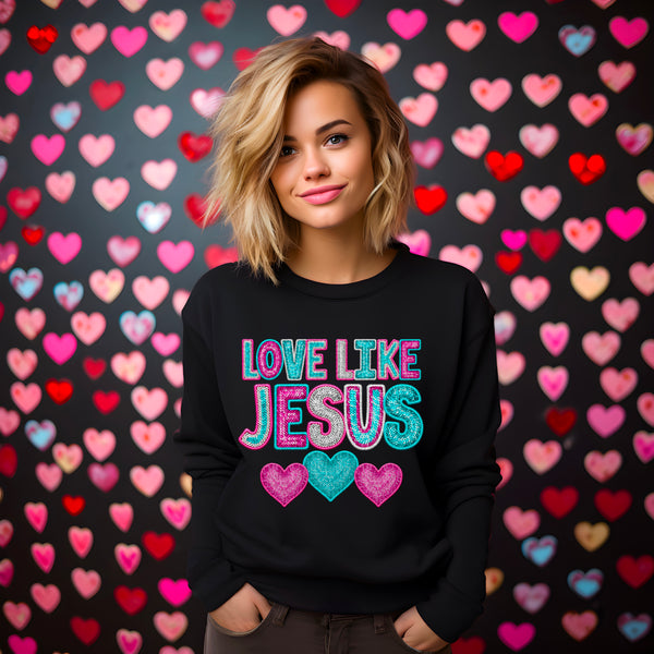 Faux Embroidery Love Like Jesus T-Shirt