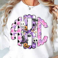 KIDS Halloween Pink and Purple Pastel Monogram Short Sleeve T-Shirt