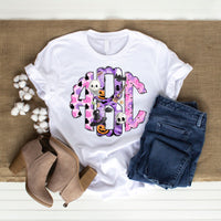 KIDS Halloween Pink and Purple Pastel Monogram Short Sleeve T-Shirt