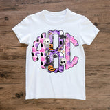 KIDS Halloween Pink and Purple Pastel Monogram Short Sleeve T-Shirt