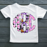 KIDS Halloween Pink and Purple Pastel Monogram Short Sleeve T-Shirt