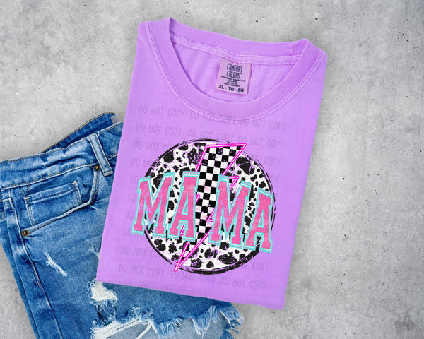 Checkered and Cowhide Mama Short Sleeve T-Shirt