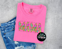 Mama Neon Paint Splatter Checkered PNG Digital Design