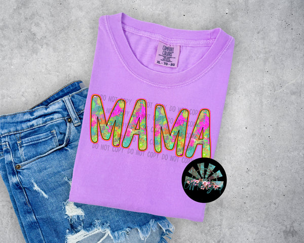 Mama Neon Paint Splatter Checkered PNG Digital Design