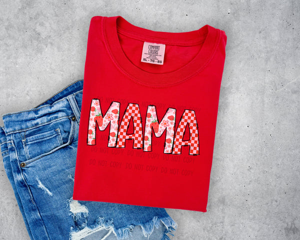 Mama Strawberry Checkered Black Outline T-Shirt and Sweatshirt
