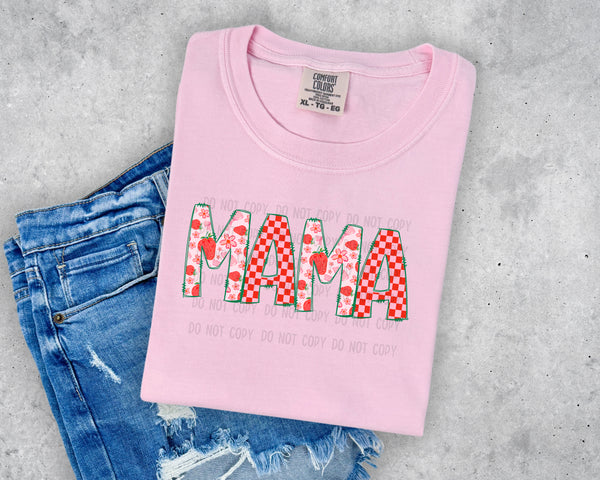 Mama Strawberry Checkered Green Outline T-Shirt and Sweatshirt