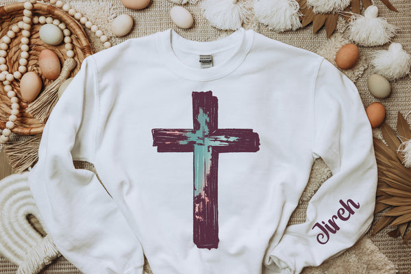 Distressed Maroon Cross T-Shirt and Sweatshirt