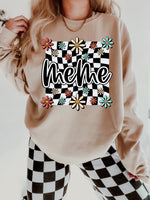 Retro Floral Checkered Meme Short Sleeve T-Shirt