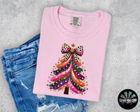 Multi Colored Christmas Tree with Dot Bow T-Shirt and Sweatshirt