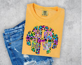 Neon 90s Nostalgia Rainbow Leopard Print Monogram Short Sleeve T-Shirt