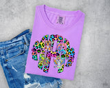 Neon 90s Nostalgia Rainbow Leopard Print Monogram Short Sleeve T-Shirt