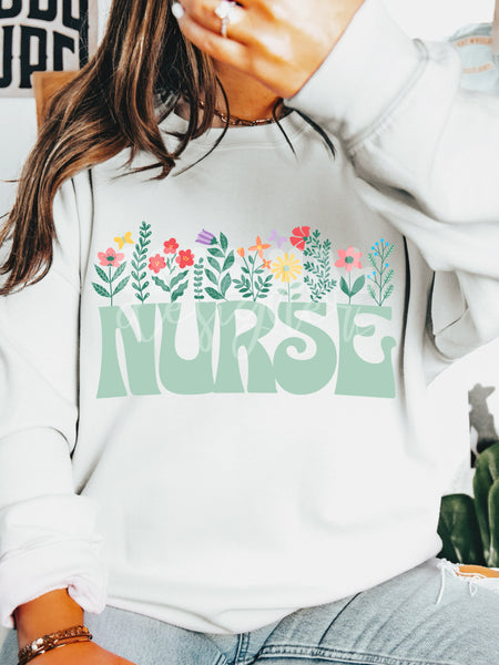 Floral Nurse T-Shirt and Sweatshirt