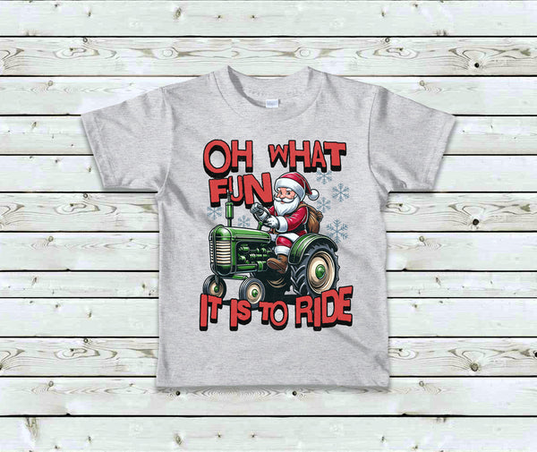 KIDS Oh What Fun It is to Ride Santa Claus on Tractor T-Shirt