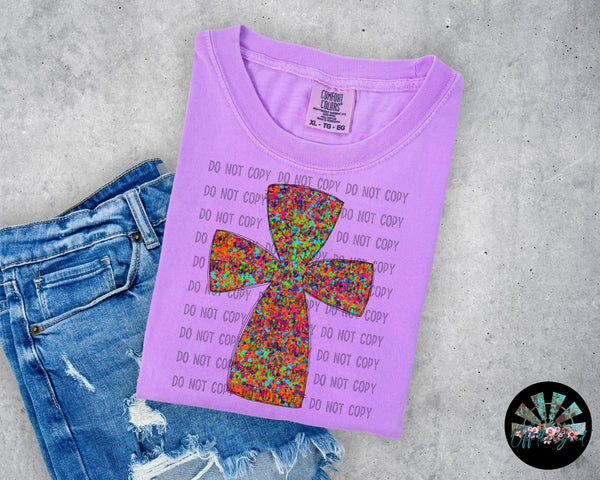 Orange, Purple and Green Speckled Cross T-Shirt and Sweatshirt