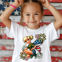 Patriotic Tinkerbell with Flowers Kids T-Shirt