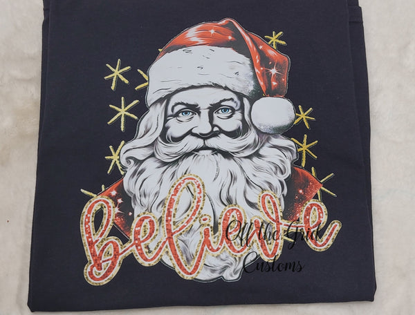 Faux Glitter Santa T-Shirt and Sweatshirt