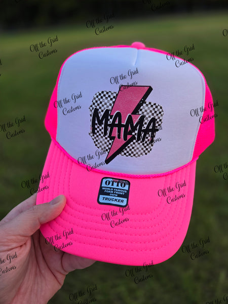 Hot Pink Lightening Bolt Mama Otto Trucker Hat