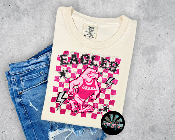 Checkered Faux Glitter Preppy Hot Pink Eagles PNG Digital Design
