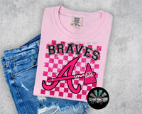 Checkered Faux Glitter Preppy Hot Pink ATL Braves PNG Digital Design