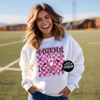 Checkered Faux Glitter Preppy Hot Pink A U Tigers PNG Digital Design